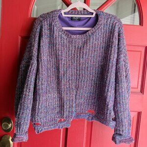 Few Moda Shimmer Purple Distressed Sweater Small